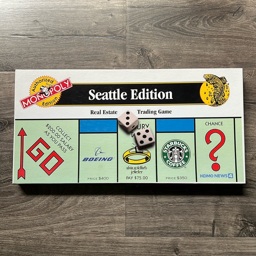 Authorized 1997 Seattle Edition Monopoly Real Estate Trading Game - Opened Box
